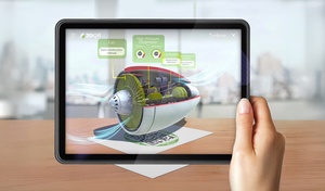 Auf Tablet ist AR App mit 3D Turbine
